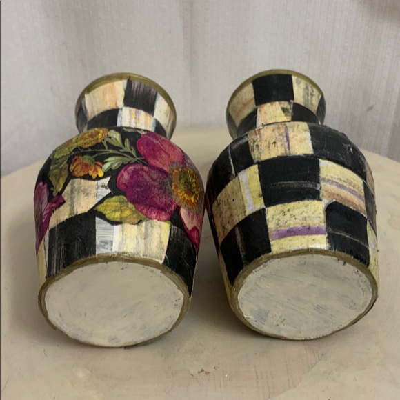 Vintage Bud Vases Flower Market Courtly Check Decoupaged Mackenzie Childs - Picture 3 of 8